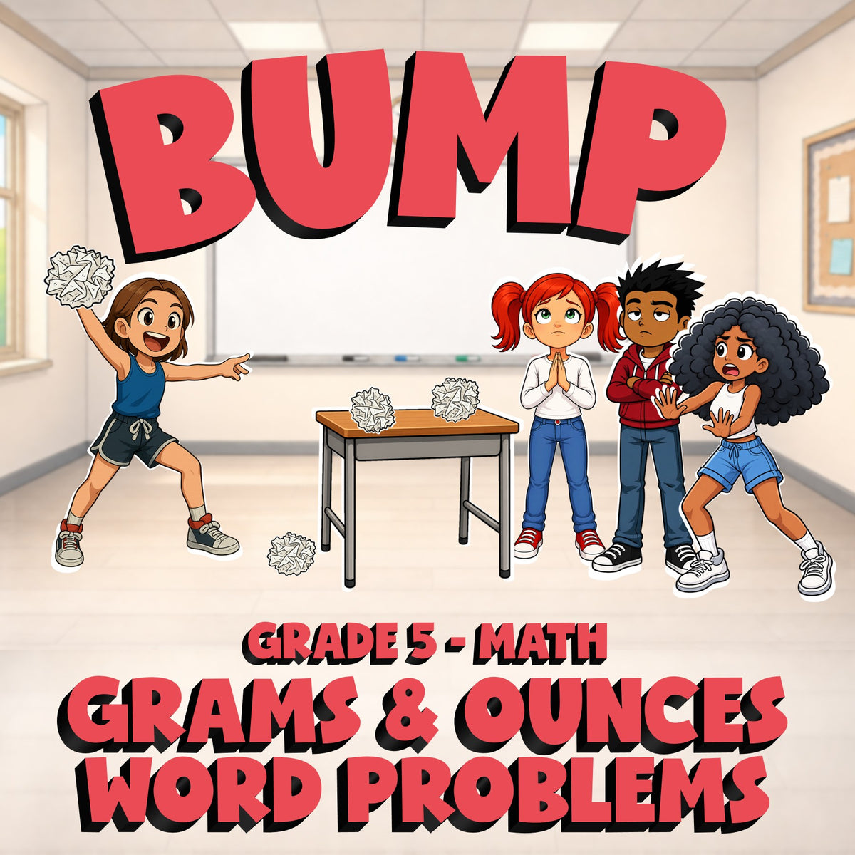 Grams & Ounces Word Problems BUMP Math Game - No Prep Grade 5 Review Activity