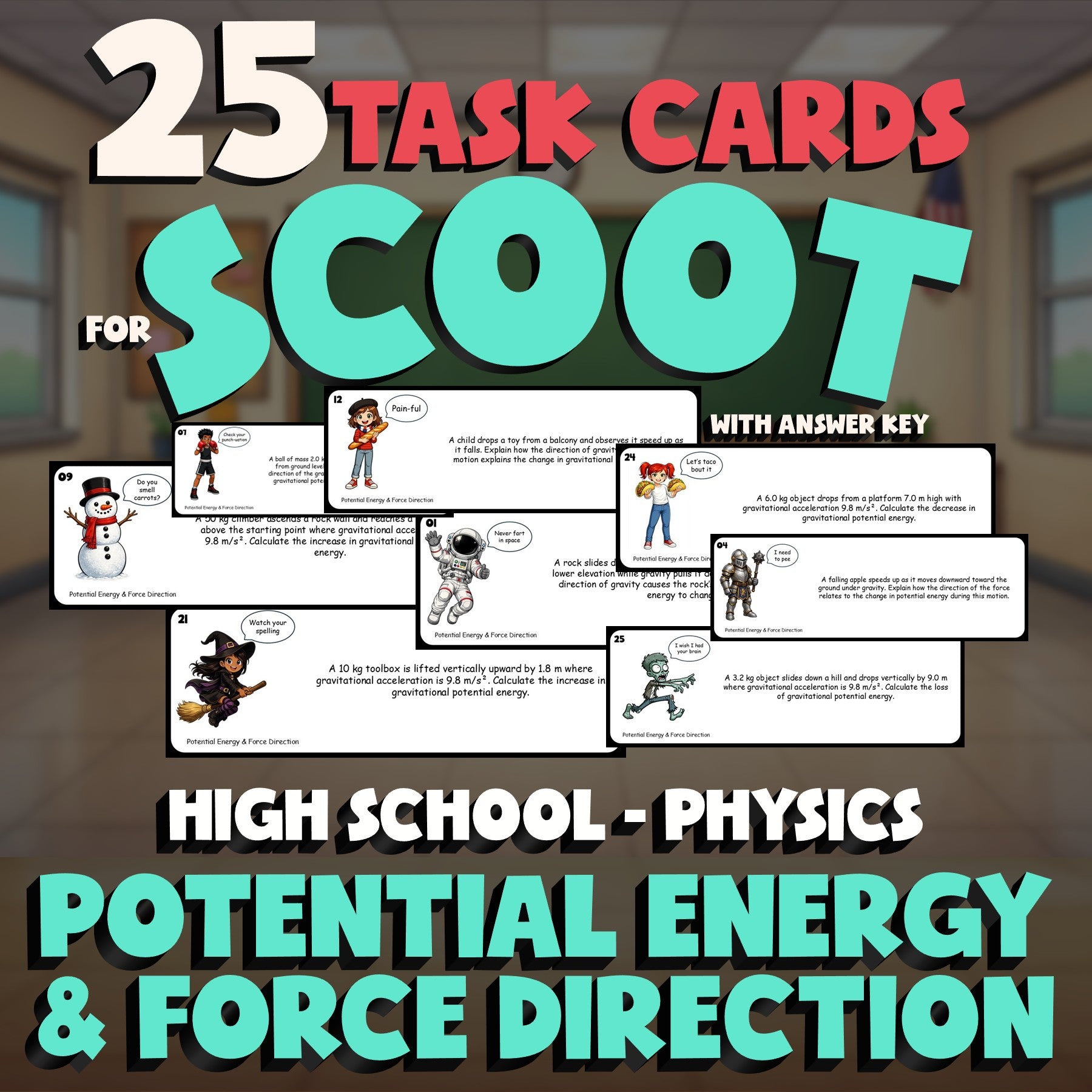 Potential Energy & Force Direction SCOOT TASK CARDS Science Game - Physics