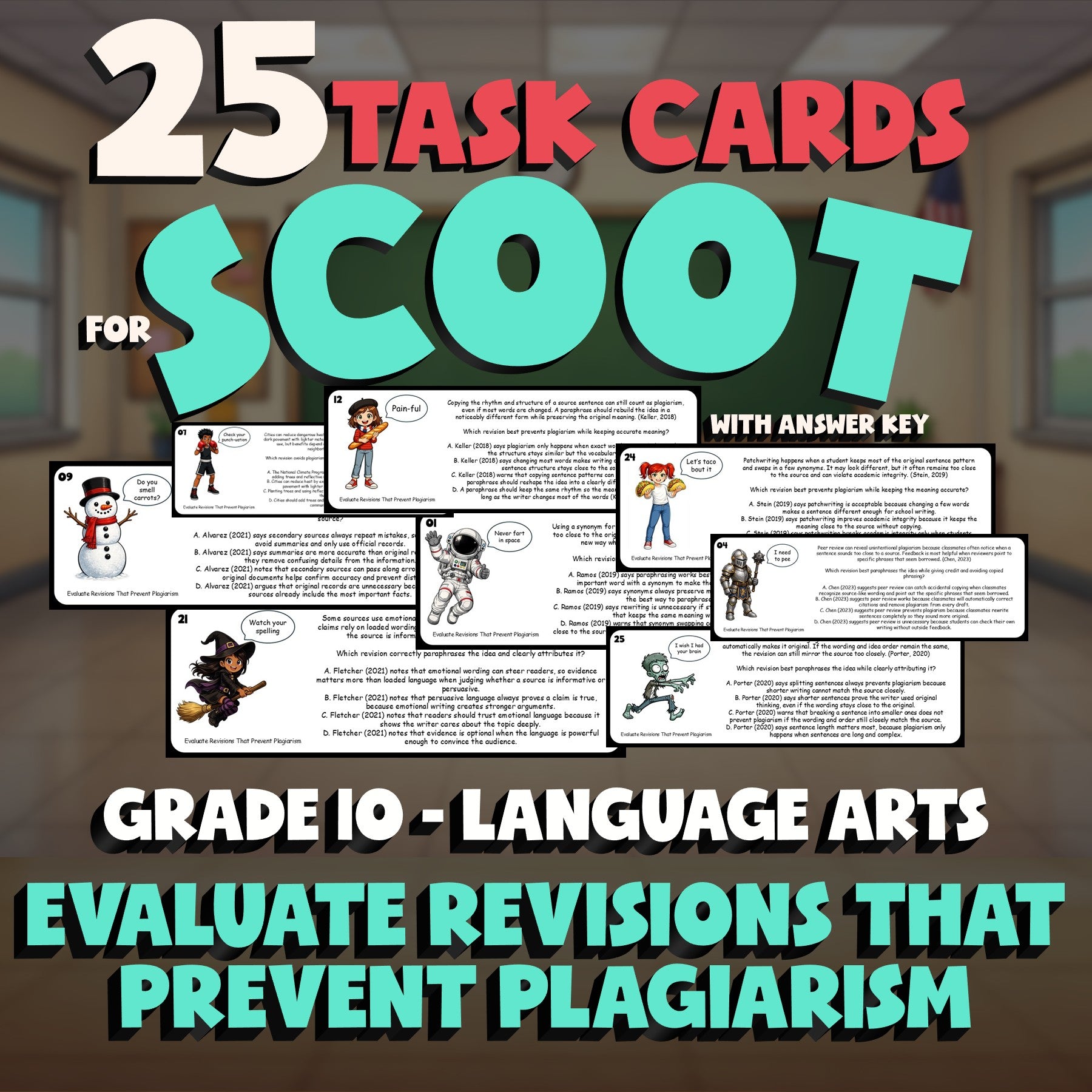 Evaluate Revisions That Prevent Plagiarism SCOOT TASK CARDS ELA Game - Grade 10