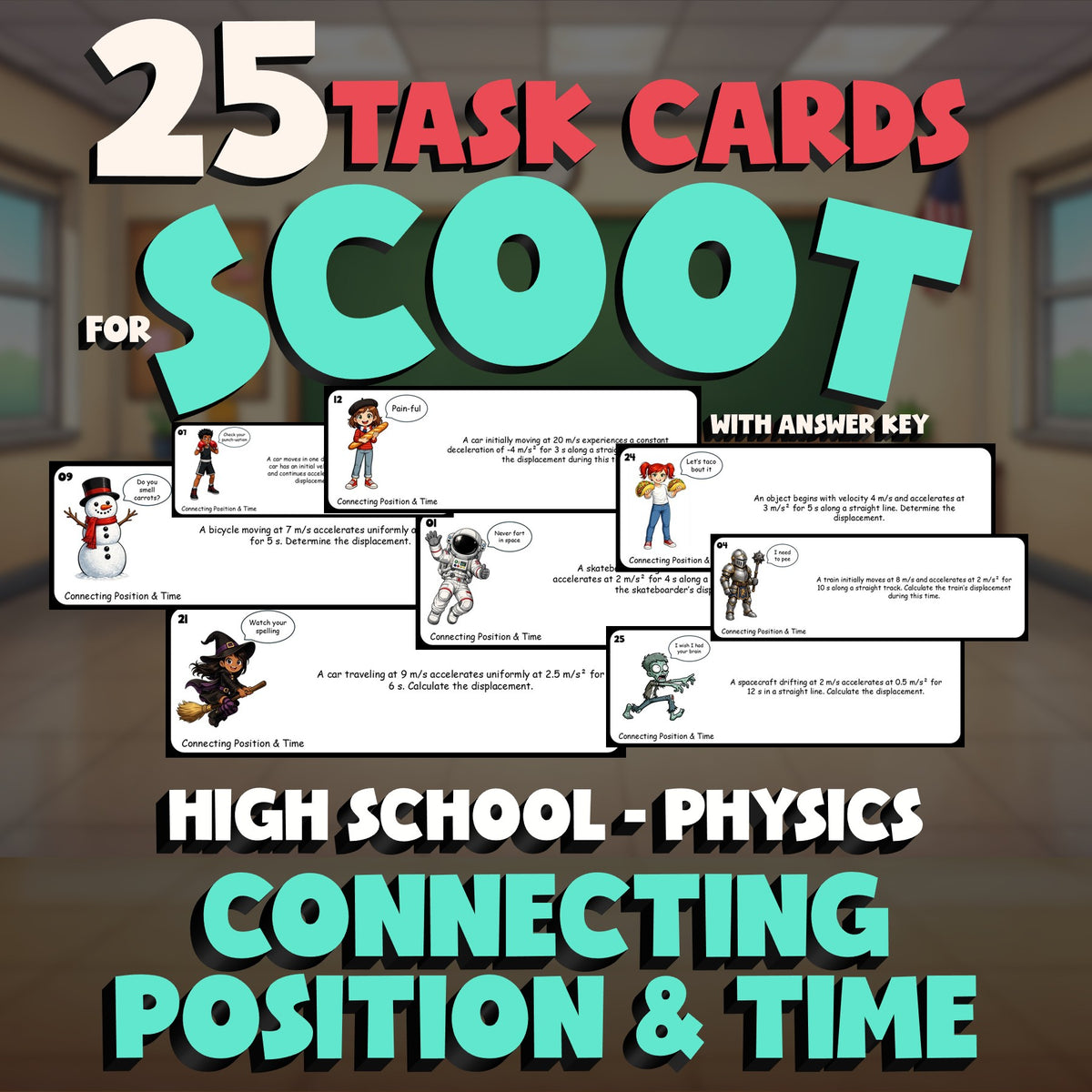 Connecting Position & Time SCOOT TASK CARDS Science Game - No Prep Physics