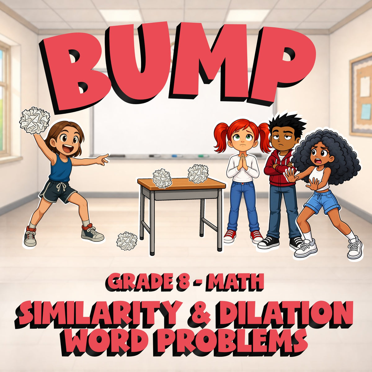 Similarity & Dilation Word Problems BUMP Math Game - No Prep Grade 8 Review