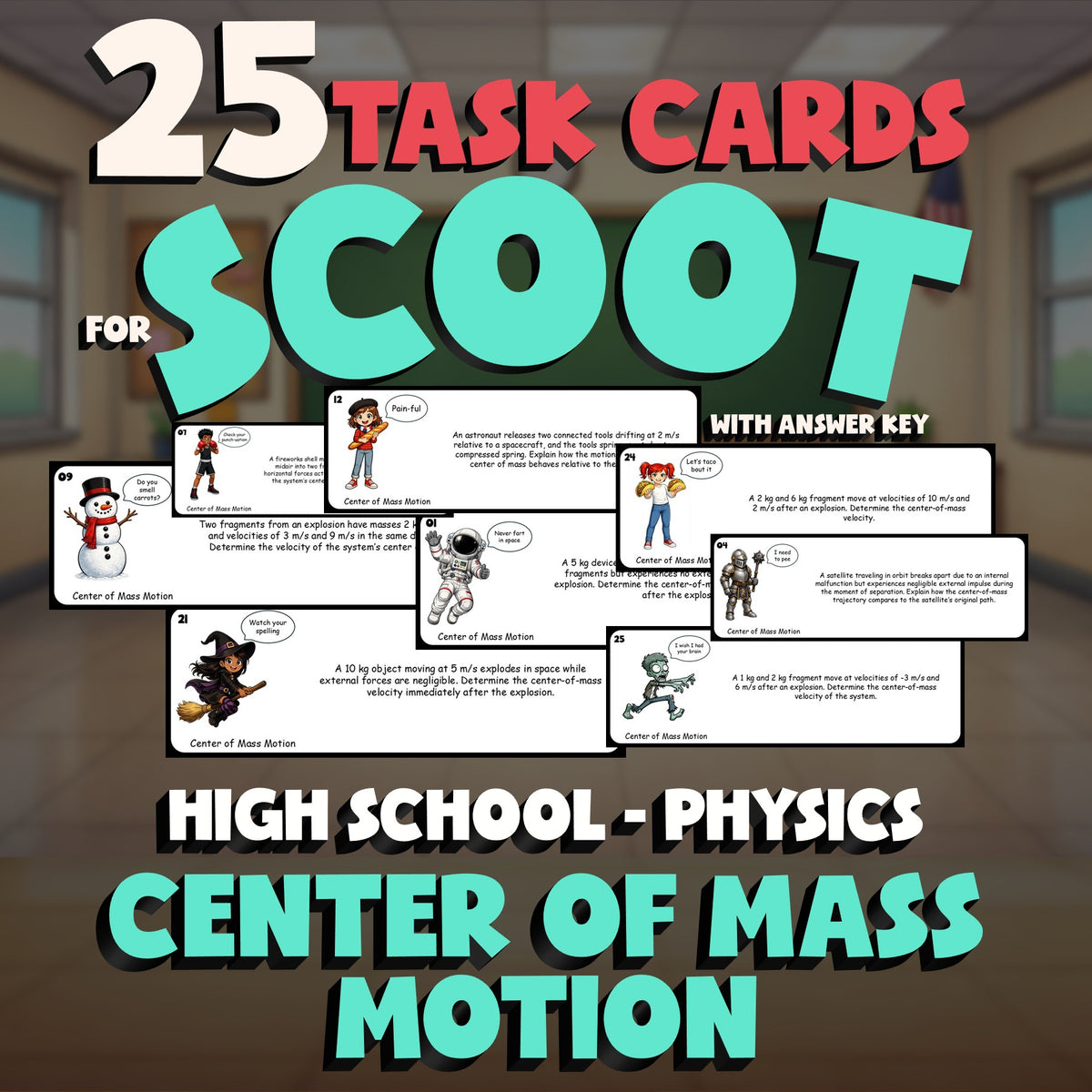 Center of Mass Motion SCOOT TASK CARDS Science Game - No Prep Physics Review