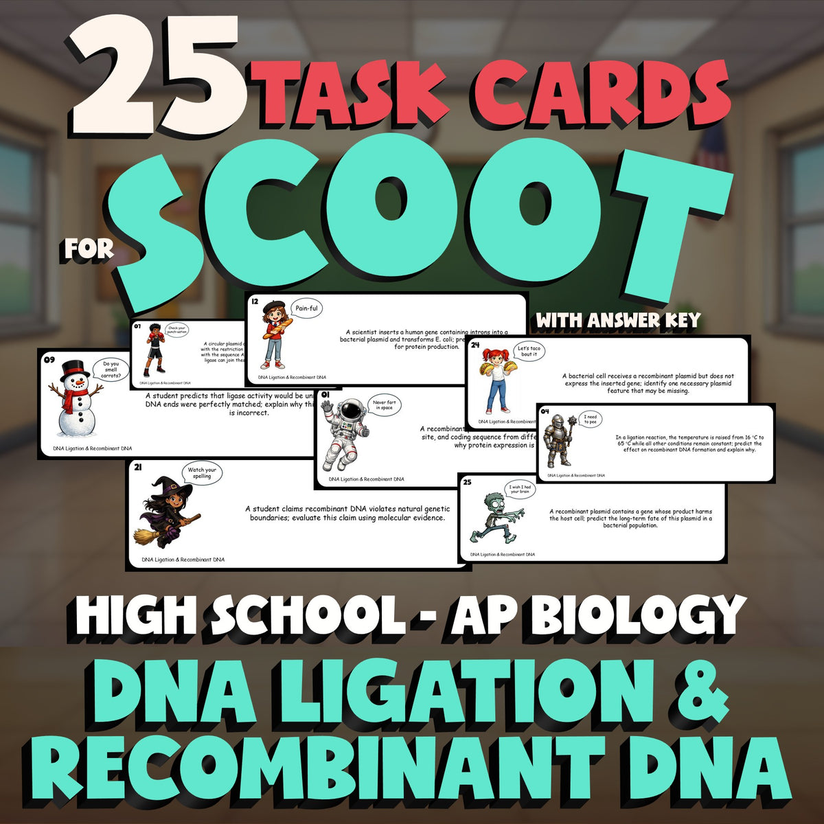 DNA Ligation & Recombinant DNA SCOOT TASK CARDS Science Game - AP Biology