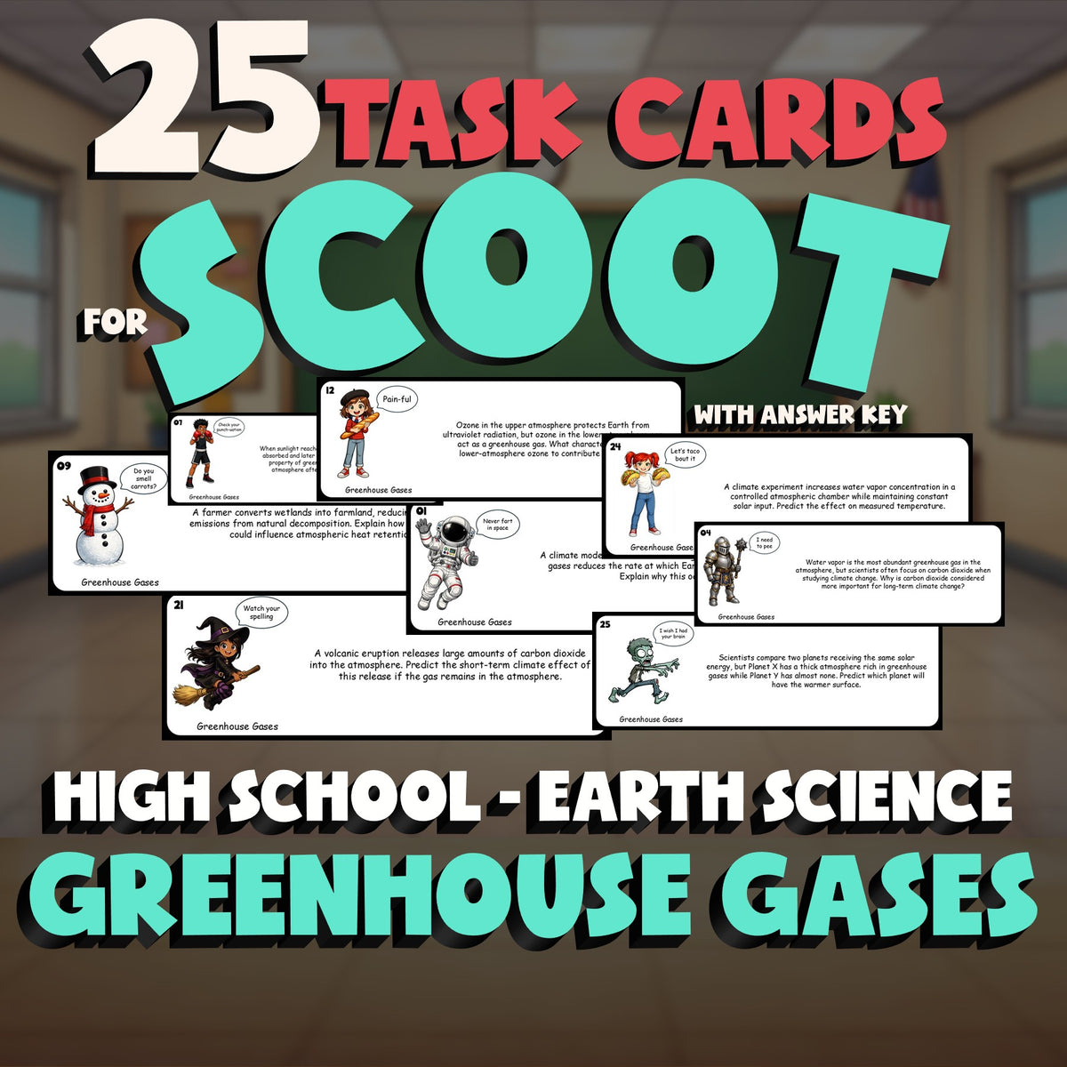 Greenhouse Gases SCOOT TASK CARDS Game - No Prep Earth Science Review Activity