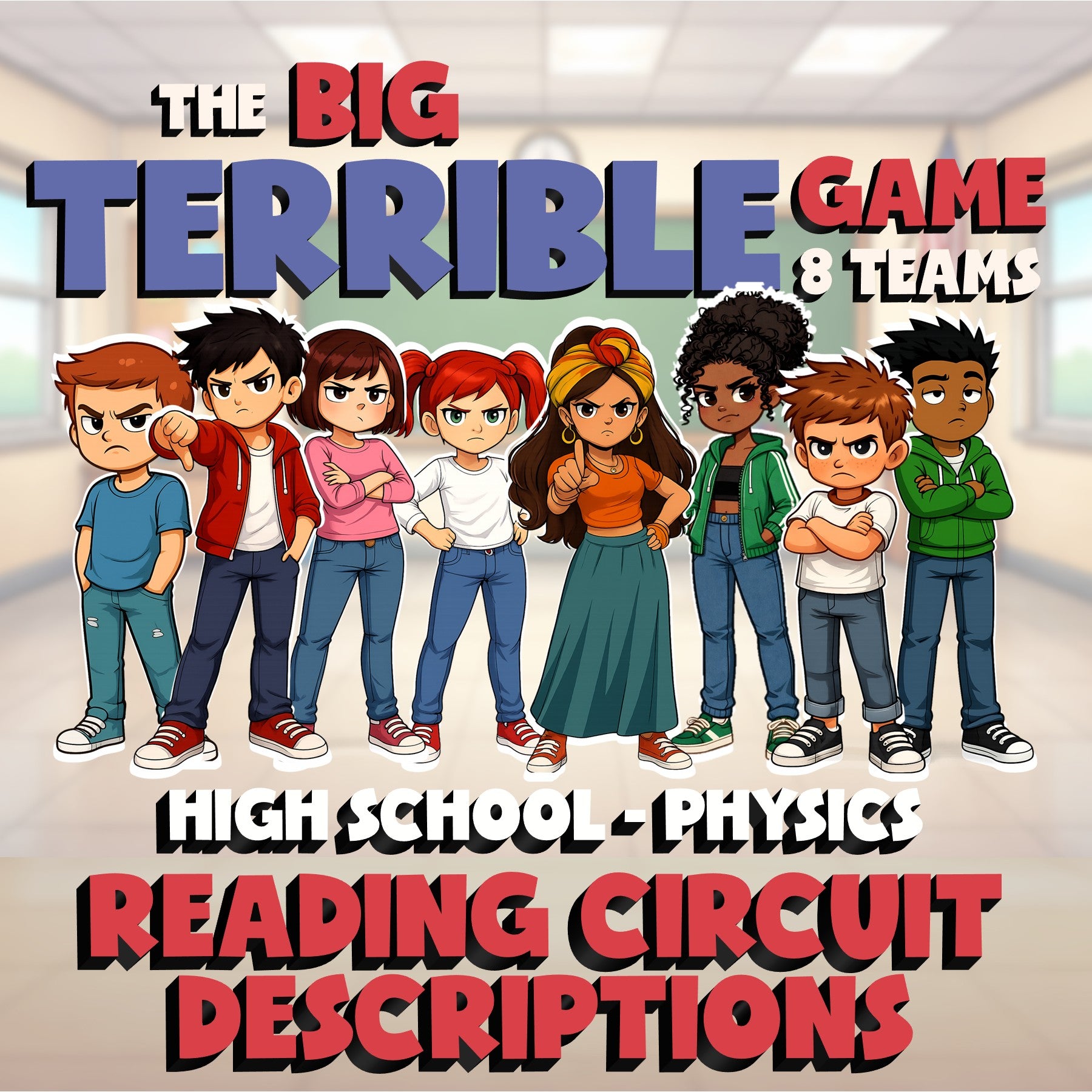 Reading Circuit Descriptions BIG TERRIBLE GAME - No Prep Physics Science Review