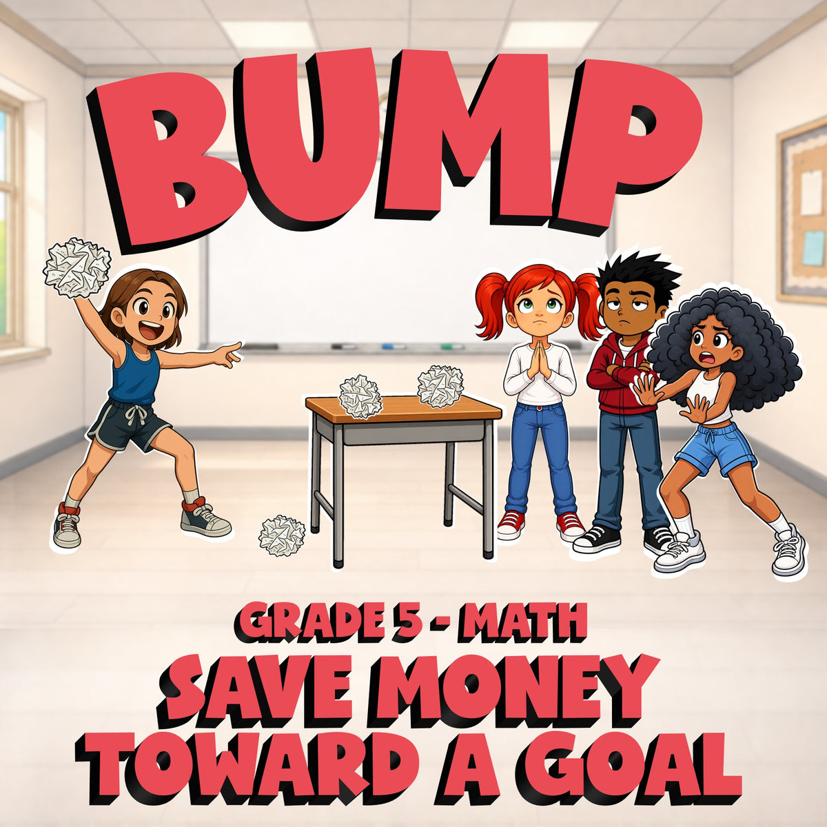 Save Money Toward a Goal BUMP Math Game - No Prep Grade 5 Review Activity