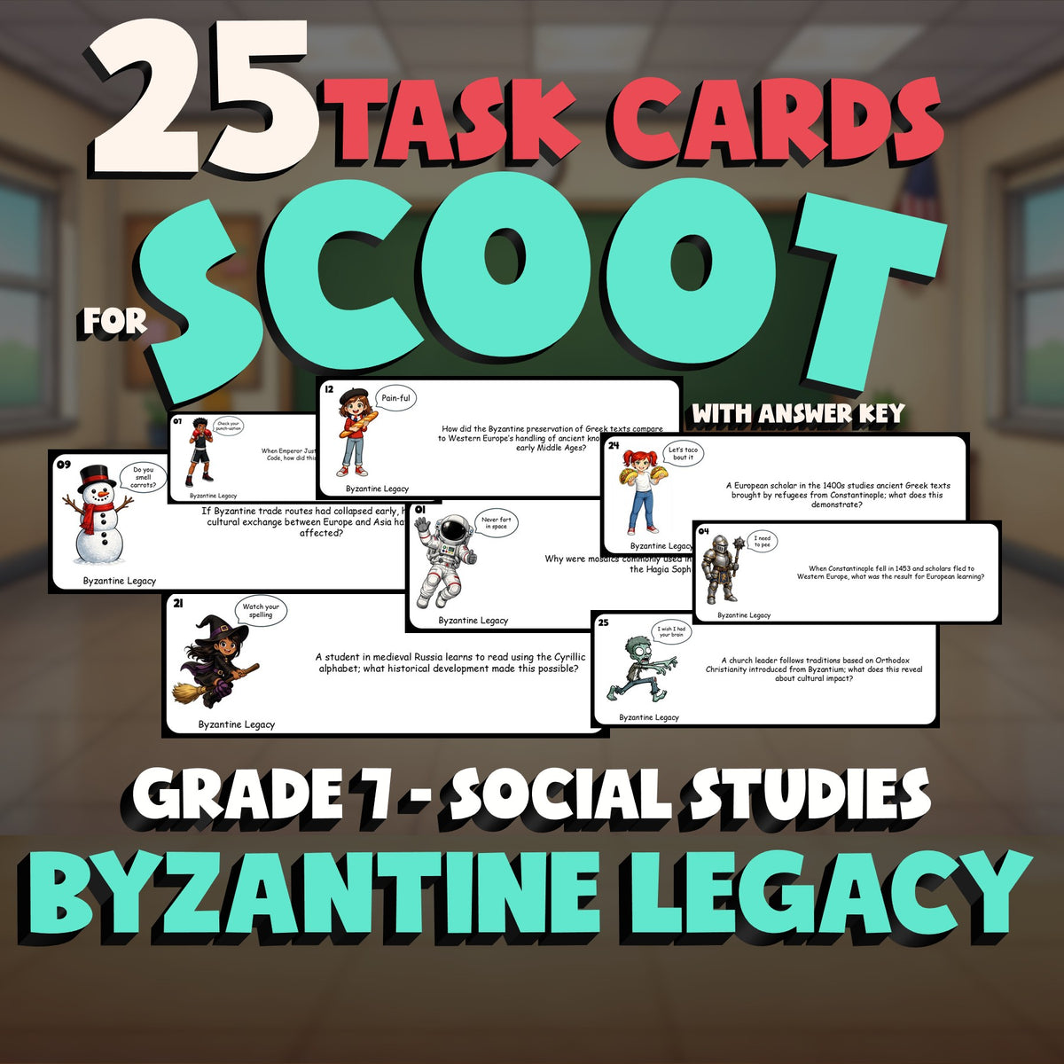 Byzantine Legacy SCOOT TASK CARDS Socials Game - No Prep Grade 7 Review Activity