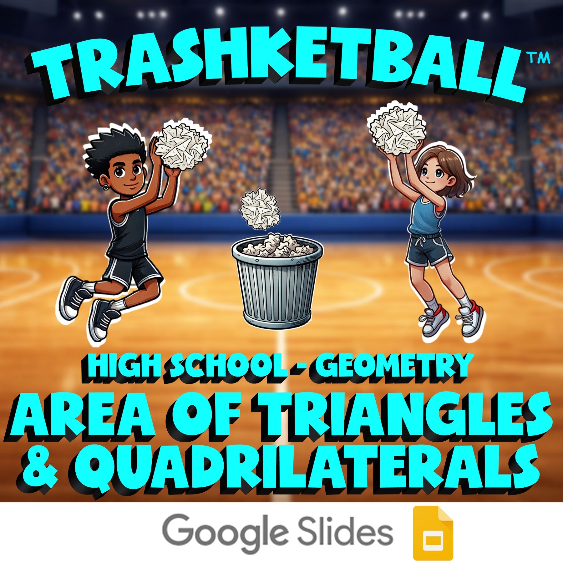 Area of Triangles & Quadrilaterals TRASHKETBALL Math Game - No Prep Geometry