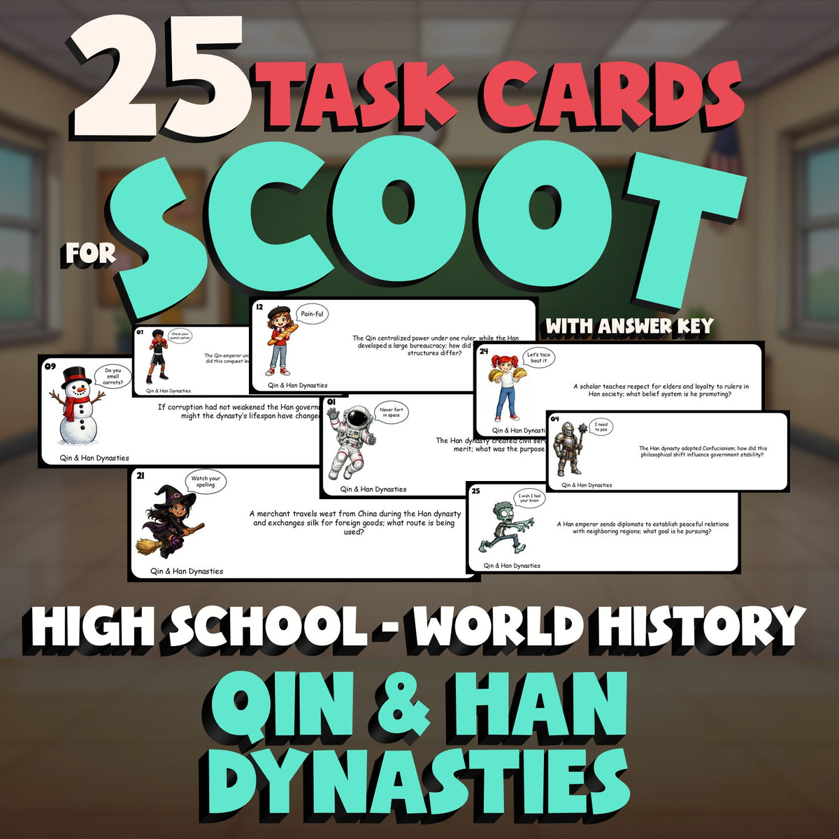 Qin & Han Dynasties SCOOT TASK CARDS Game - No Prep World History Review