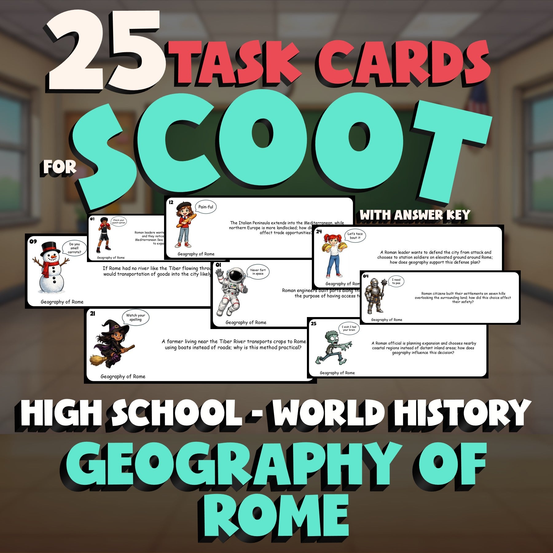 Geography of Rome SCOOT TASK CARDS Game - No Prep World History Review Activity