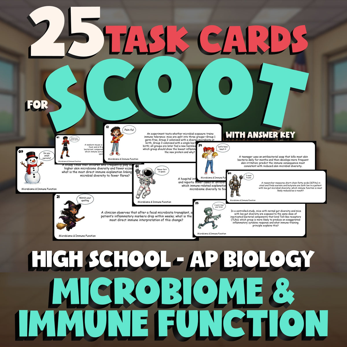 Microbiome & Immune Function SCOOT TASK CARDS Science Game - No Prep AP Biology