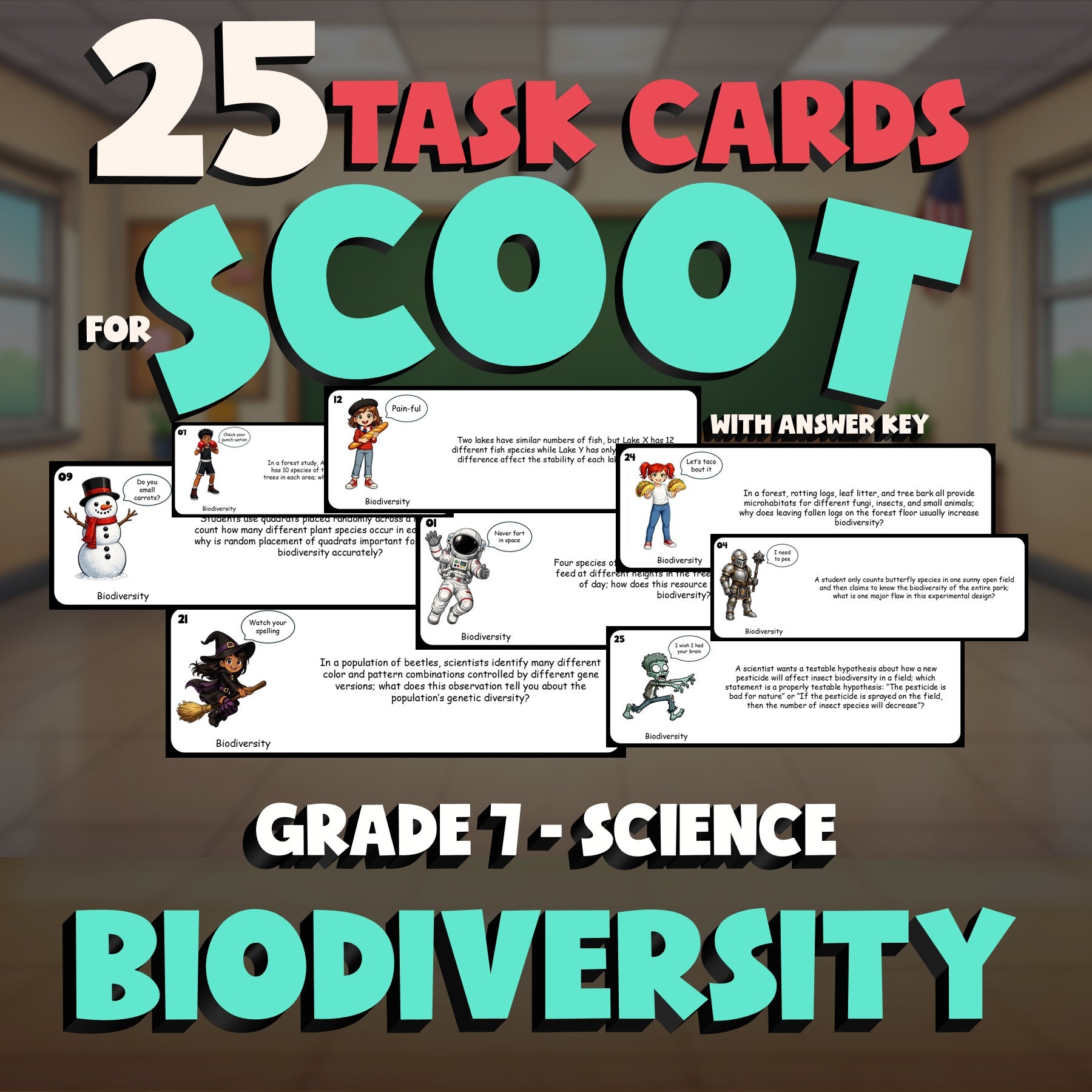 Biodiversity SCOOT TASK CARDS Science Game - No Prep Grade 7 Review Activity