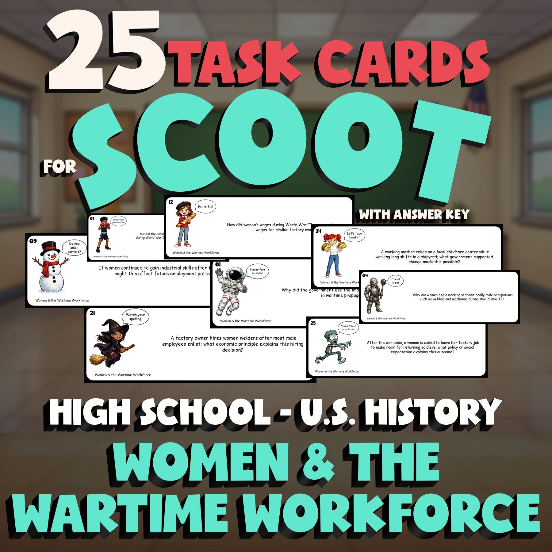 Women & the Wartime Workforce SCOOT TASK CARDS U.S. History Game - No Prep