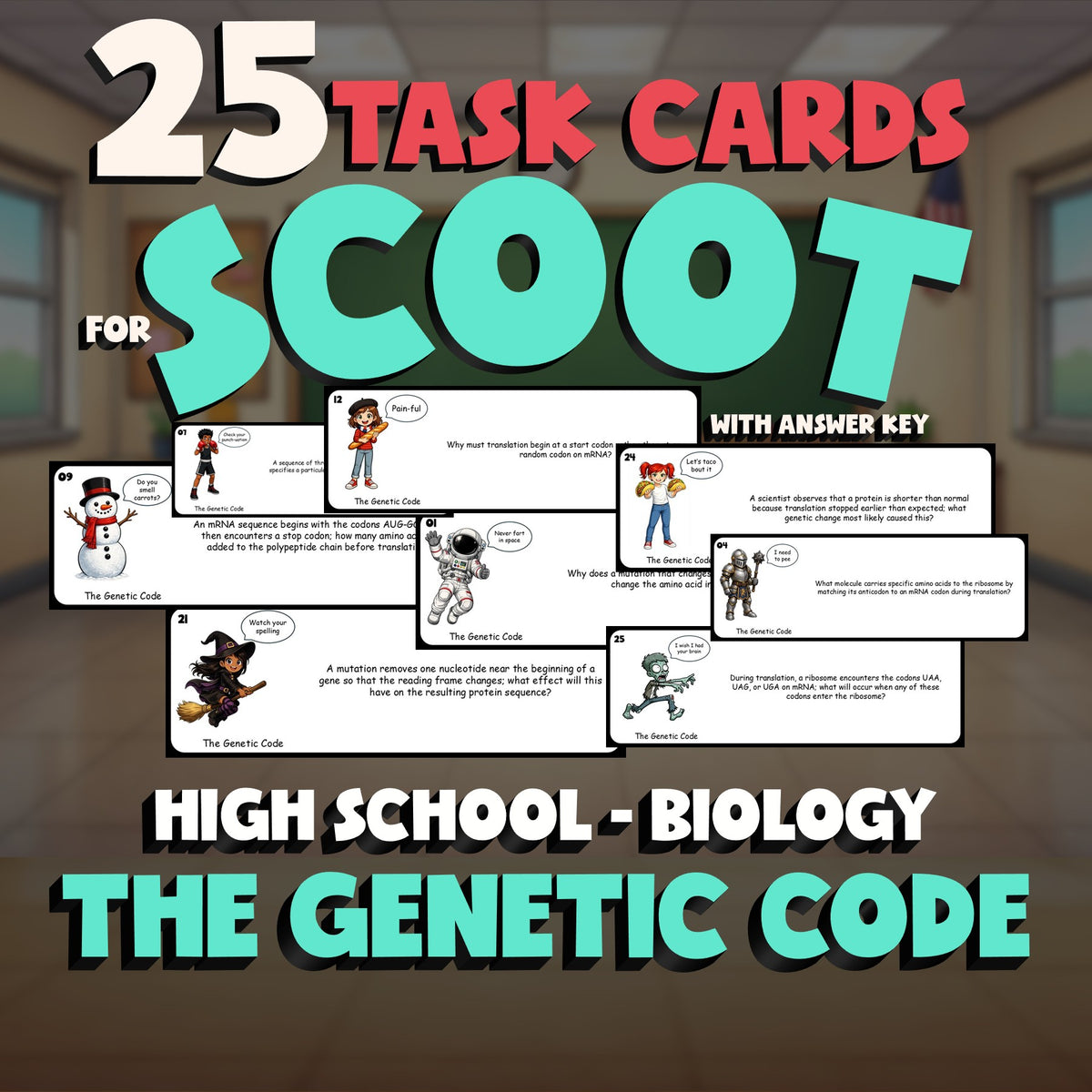 The Genetic Code SCOOT TASK CARDS Science Game - No Prep Biology Review Activity