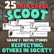 Respecting Others in Society SCOOT TASK CARDS Socials Game - No Prep Grade 3