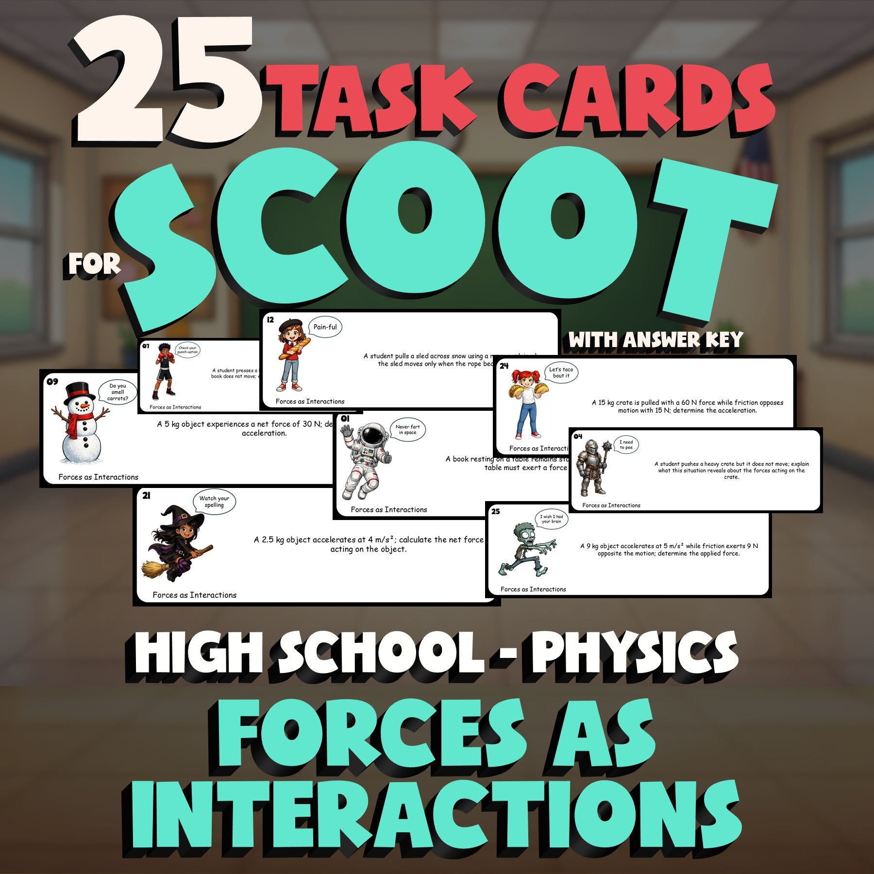 Forces as Interactions SCOOT TASK CARDS Science Game - No Prep Physics Review