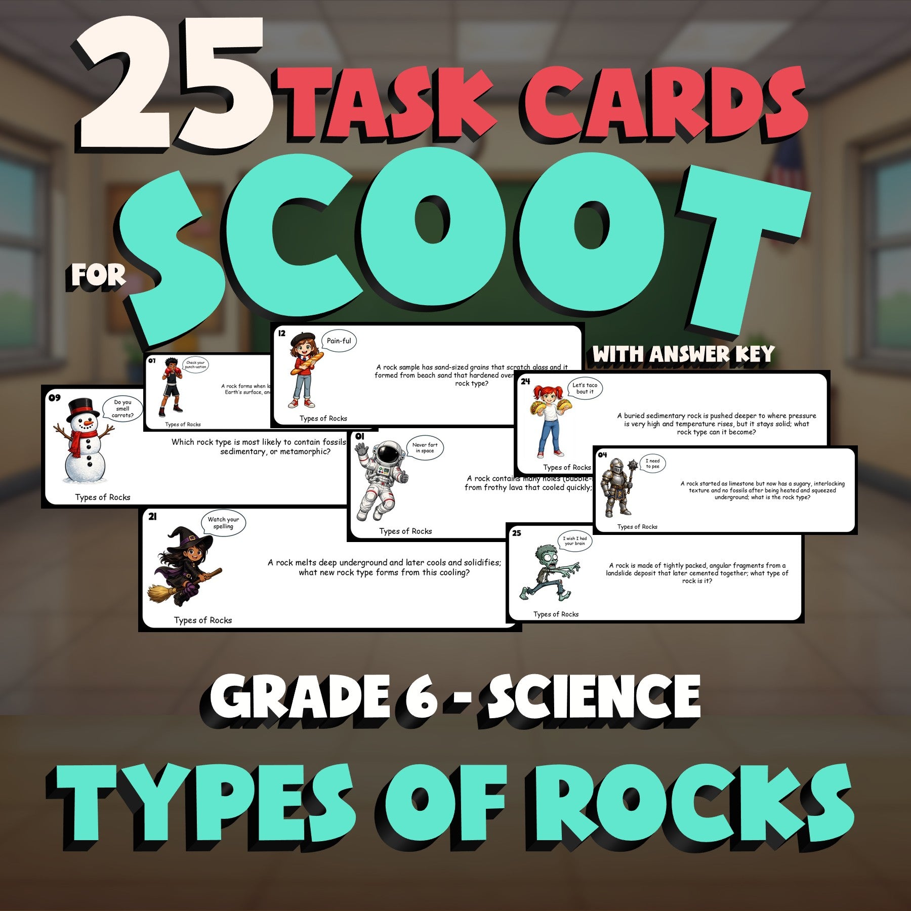 Types of Rocks SCOOT TASK CARDS Science Game - No Prep Grade 6 Review Activity