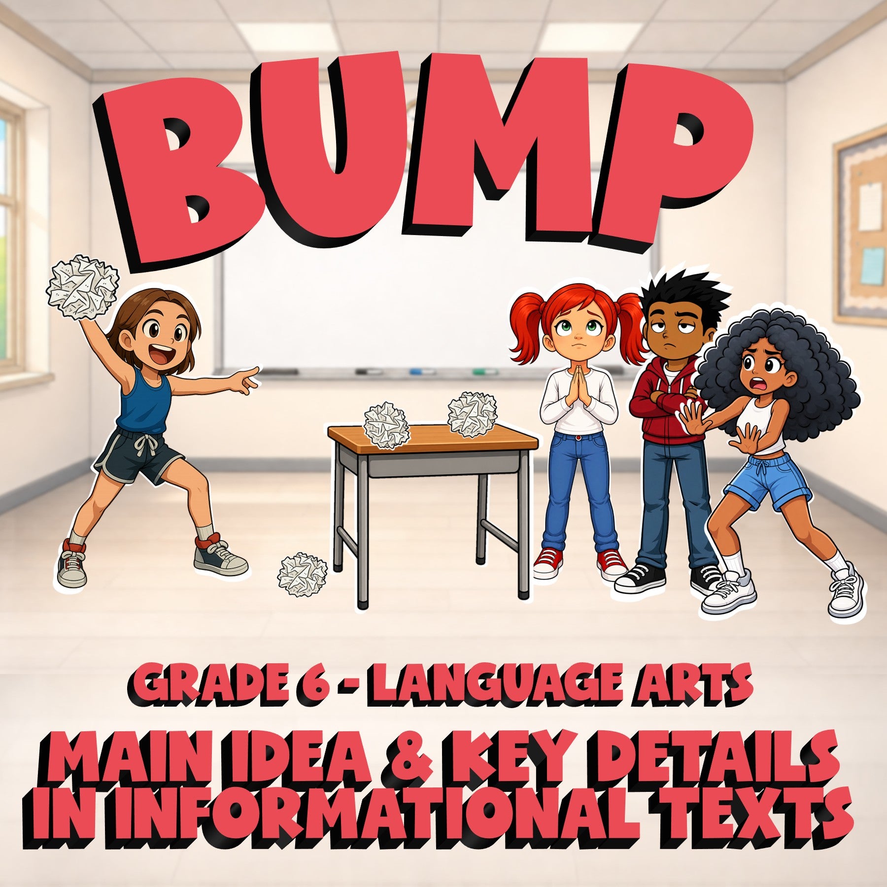 Main Idea & Key Details in Informational Texts BUMP ELA Game - No Prep Grade 6