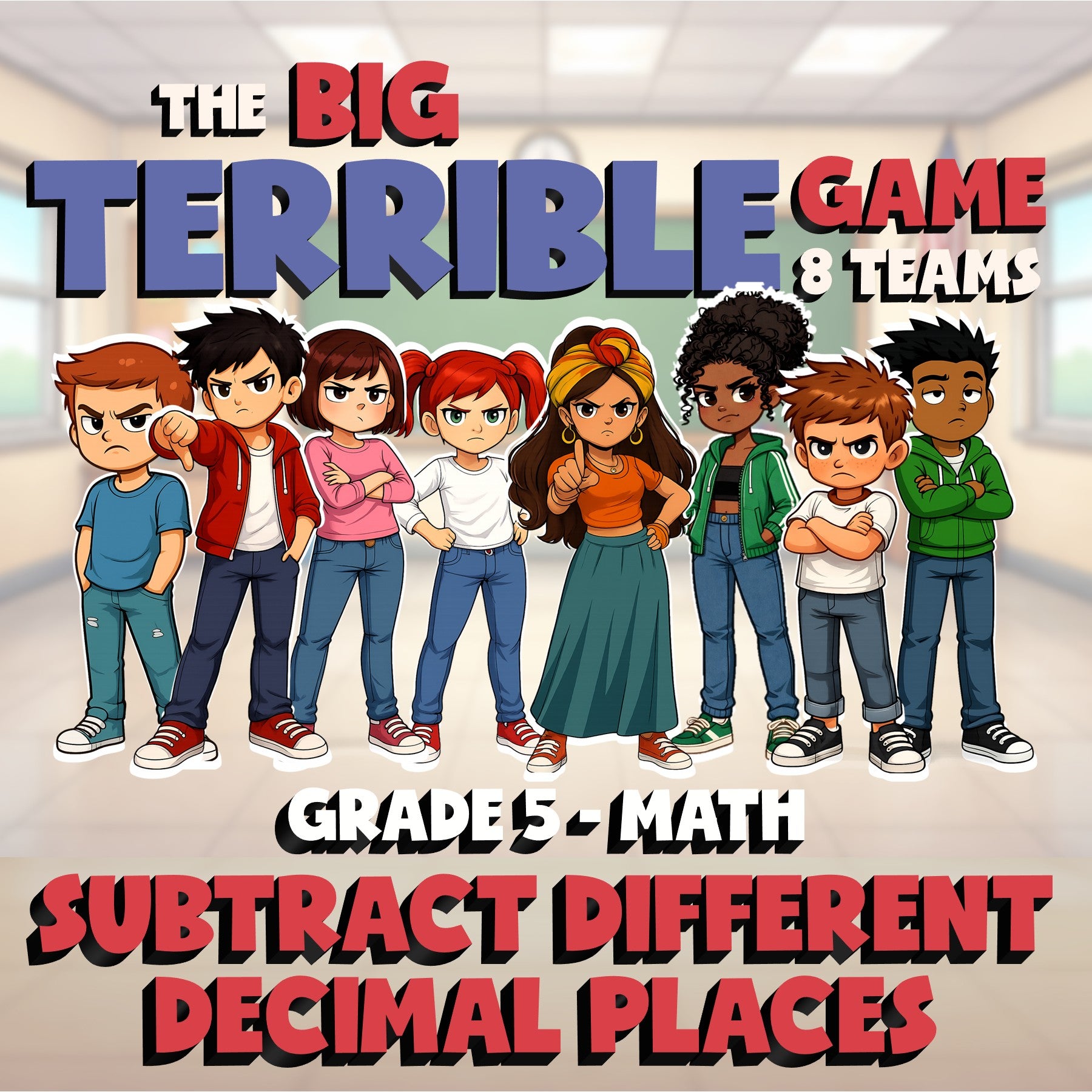 Subtract Different Decimal Places BIG TERRIBLE GAME - Grade 5 Math Review