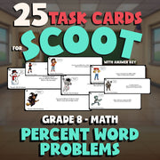 Percent Word Problems SCOOT TASK CARDS Math Game - No Prep Grade 8 Review