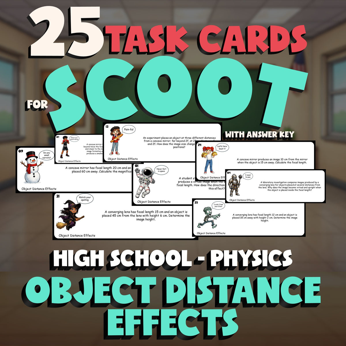 Object Distance Effects SCOOT TASK CARDS Science Game - No Prep Physics Review