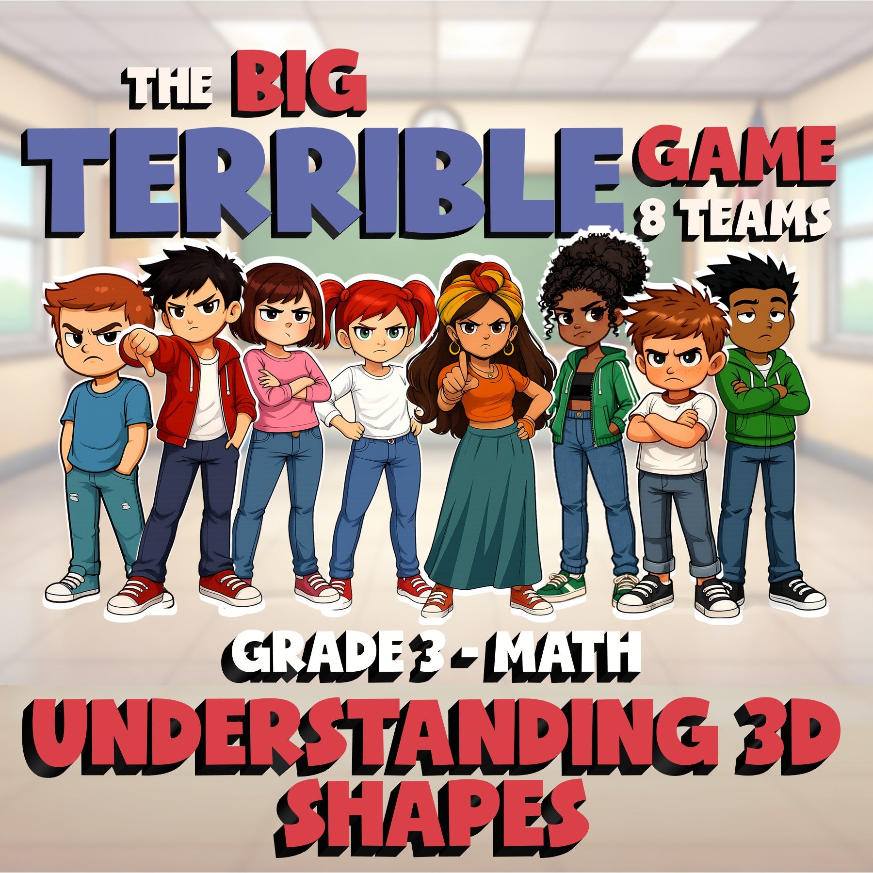 Understanding 3d Shapes BIG TERRIBLE GAME - No Prep Grade 3 Math Review Activity