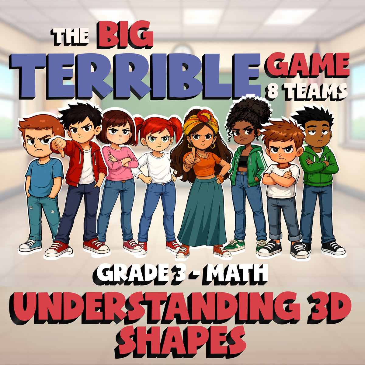 Understanding 3d Shapes BIG TERRIBLE GAME - No Prep Grade 3 Math Review Activity