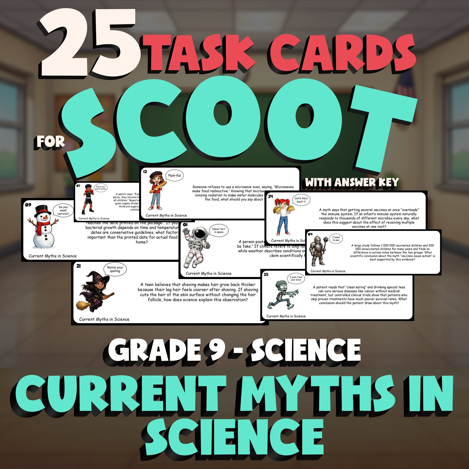 Current Myths in Science SCOOT TASK CARDS Science Game - No Prep Grade 9 Review