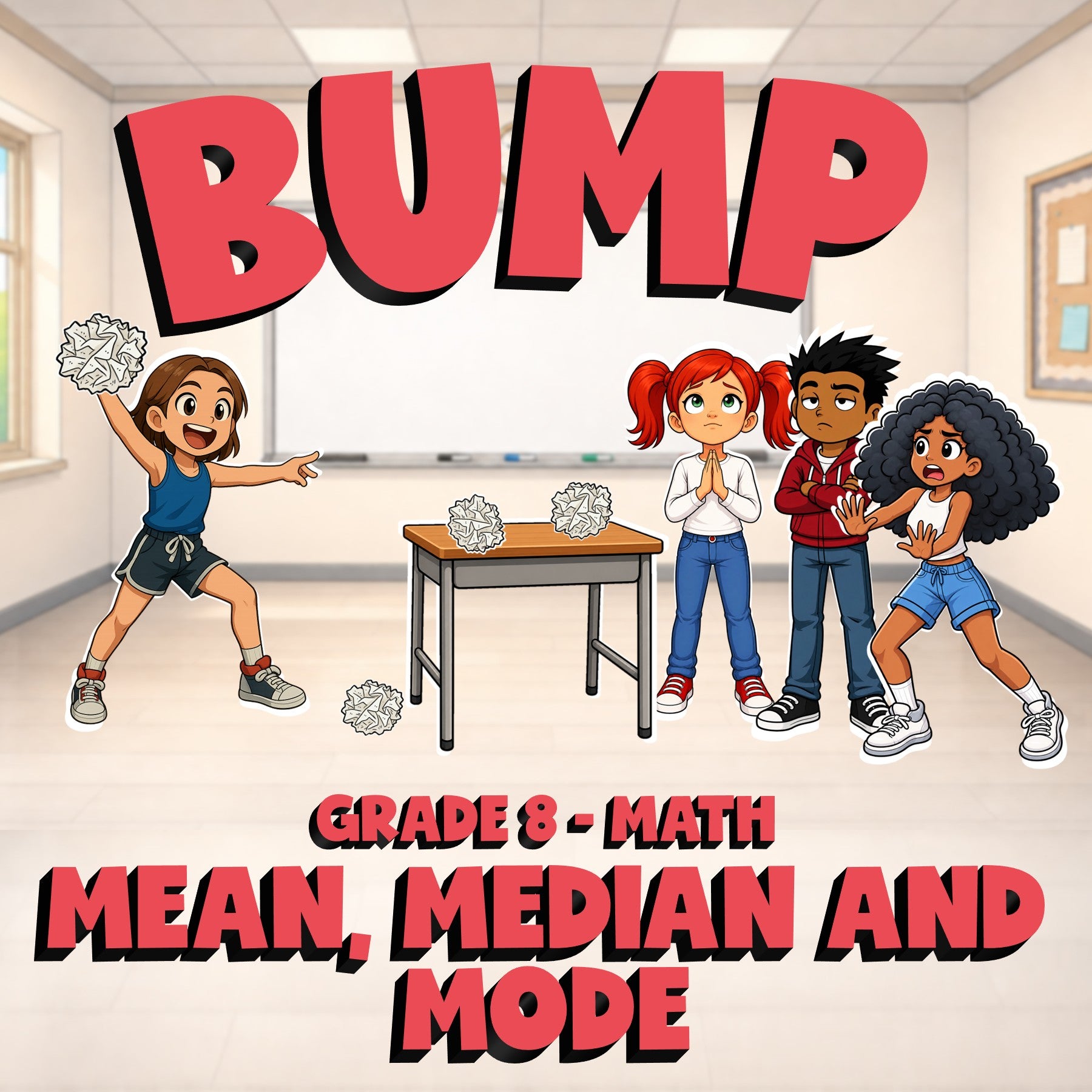 Mean, Median and Mode BUMP Math Game - No Prep Grade 8 Review Activity