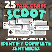 Identify Complete Sentences SCOOT TASK CARDS ELA Game - No Prep Grade 9 Review