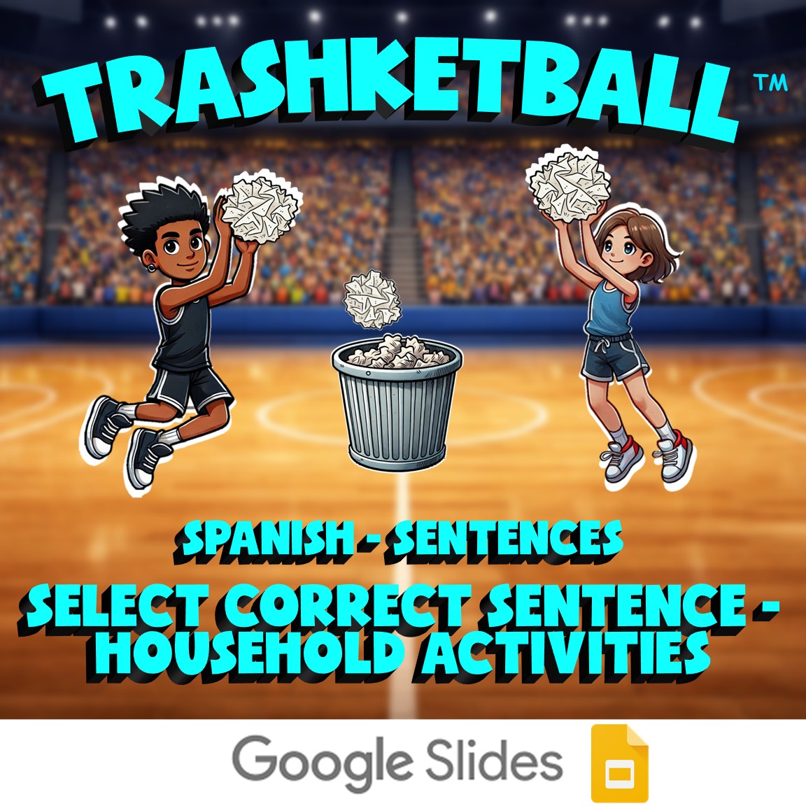 Select Correct Sentence - Household Activities TRASHKETBALL Game - Spanish