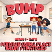Division Using Place Value Strategies BUMP Math Game - No Prep Grade 4 Review