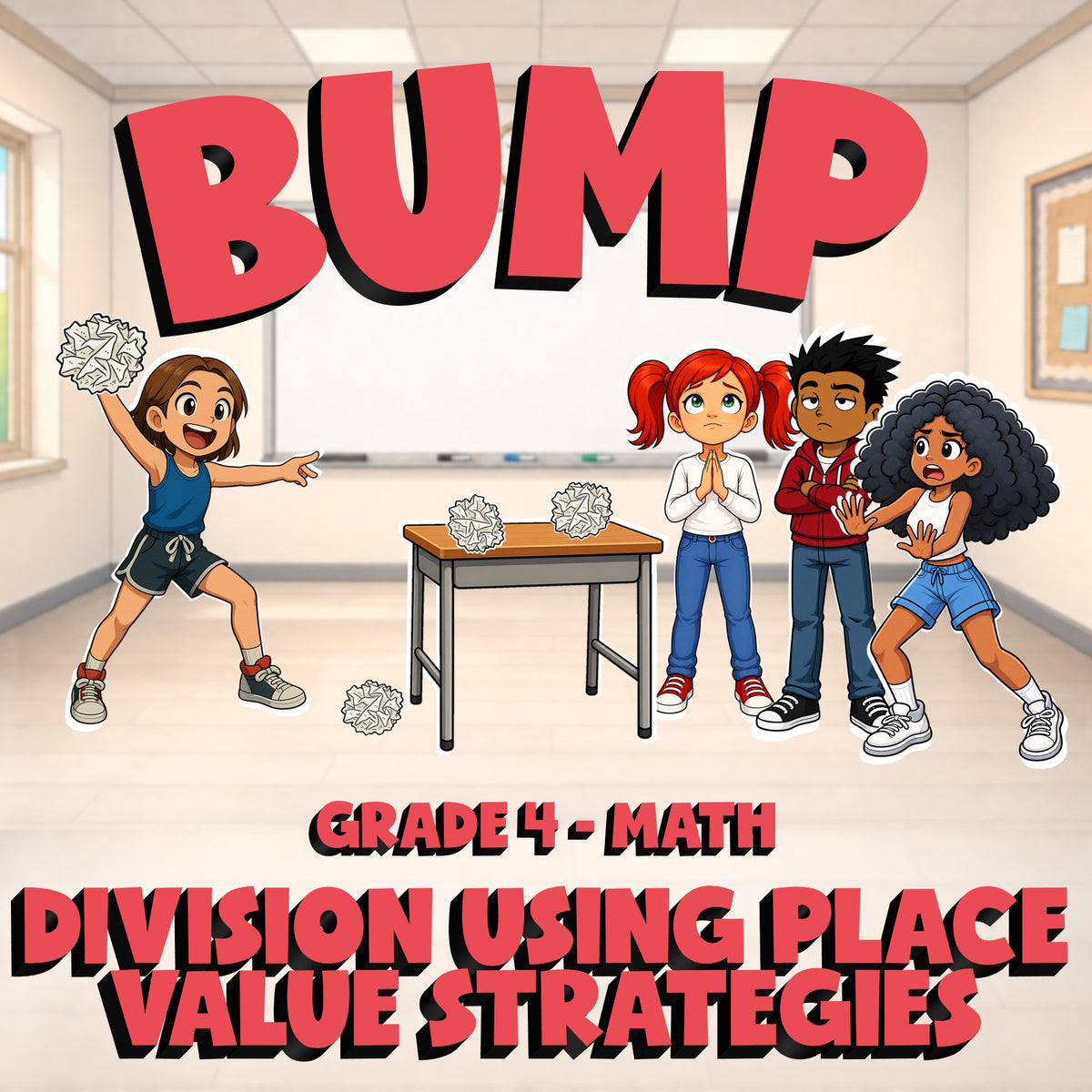 Division Using Place Value Strategies BUMP Math Game - No Prep Grade 4 Review