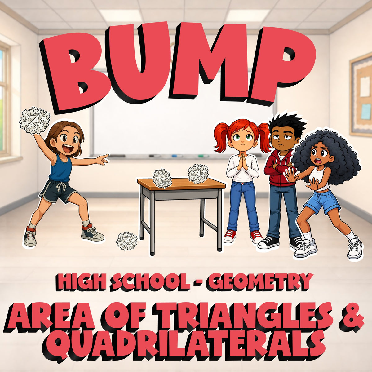 Area of Triangles & Quadrilaterals BUMP Math Game - No Prep Geometry Review