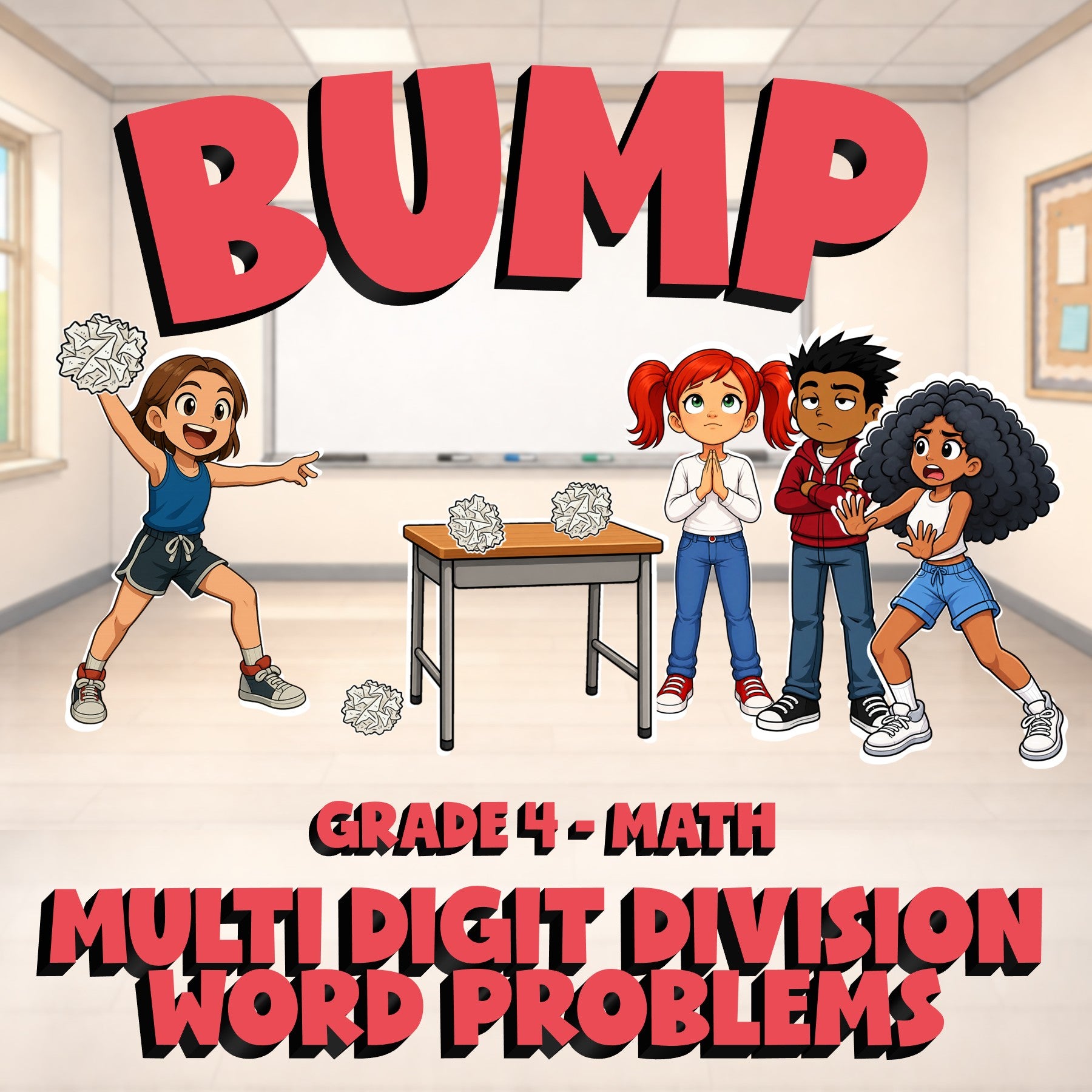 Multi Digit Division Word Problems BUMP Math Game - No Prep Grade 4 Review