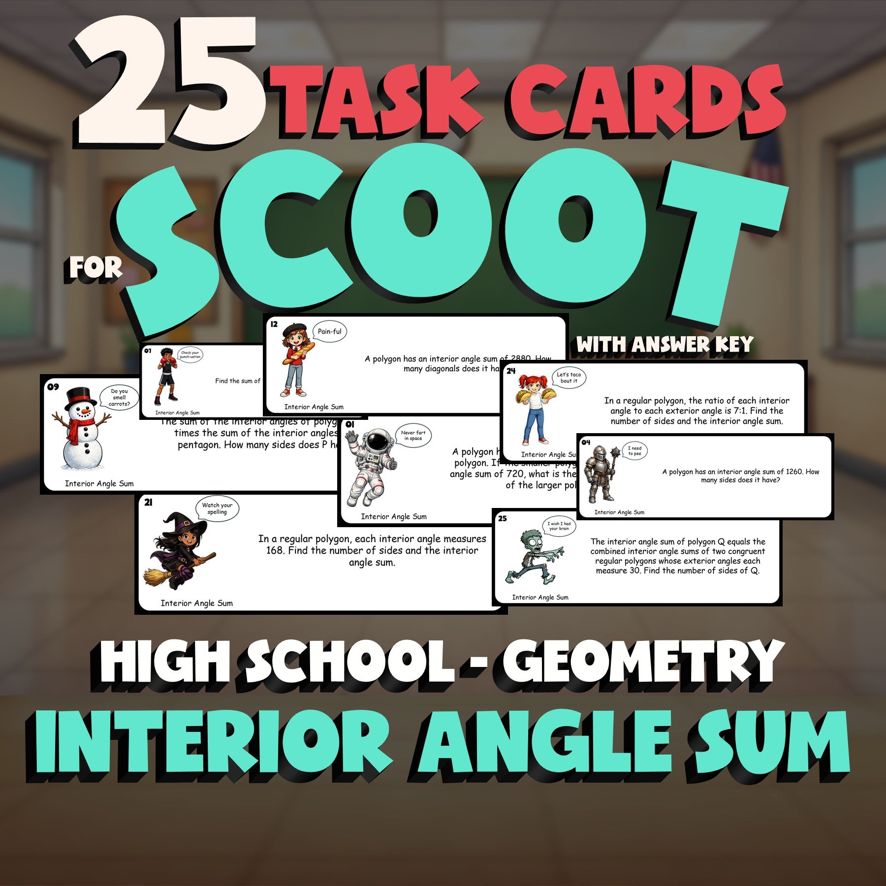 Interior Angle Sum SCOOT TASK CARDS Math Game - No Prep Geometry Review Activity
