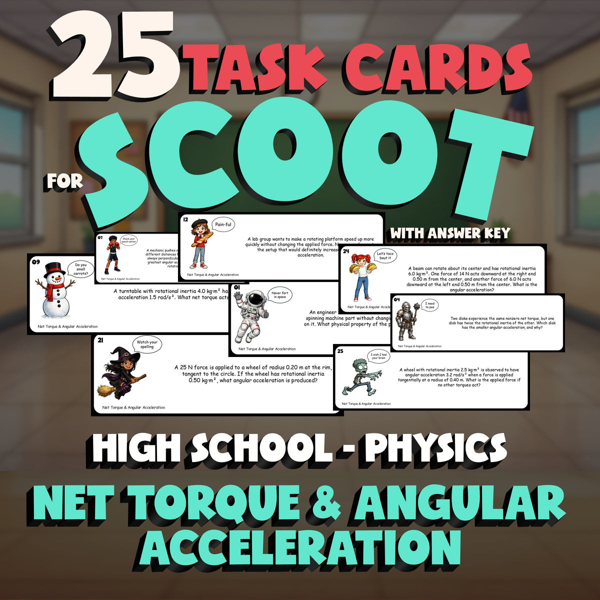 Net Torque & Angular Acceleration SCOOT TASK CARDS Science Game - Physics