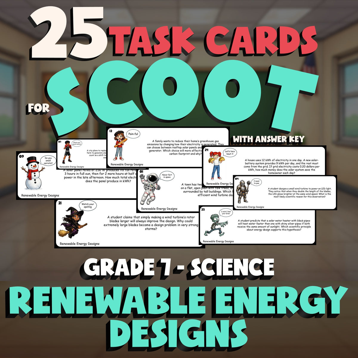 Renewable Energy Designs SCOOT TASK CARDS Science Game - No Prep Grade 7 Review
