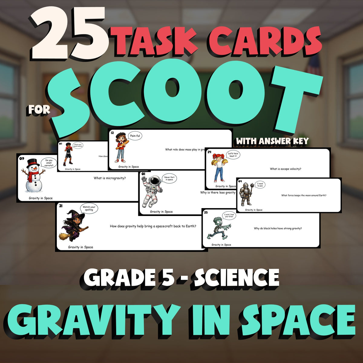 Gravity in Space SCOOT TASK CARDS Science Game - No Prep Grade 5 Review Activity