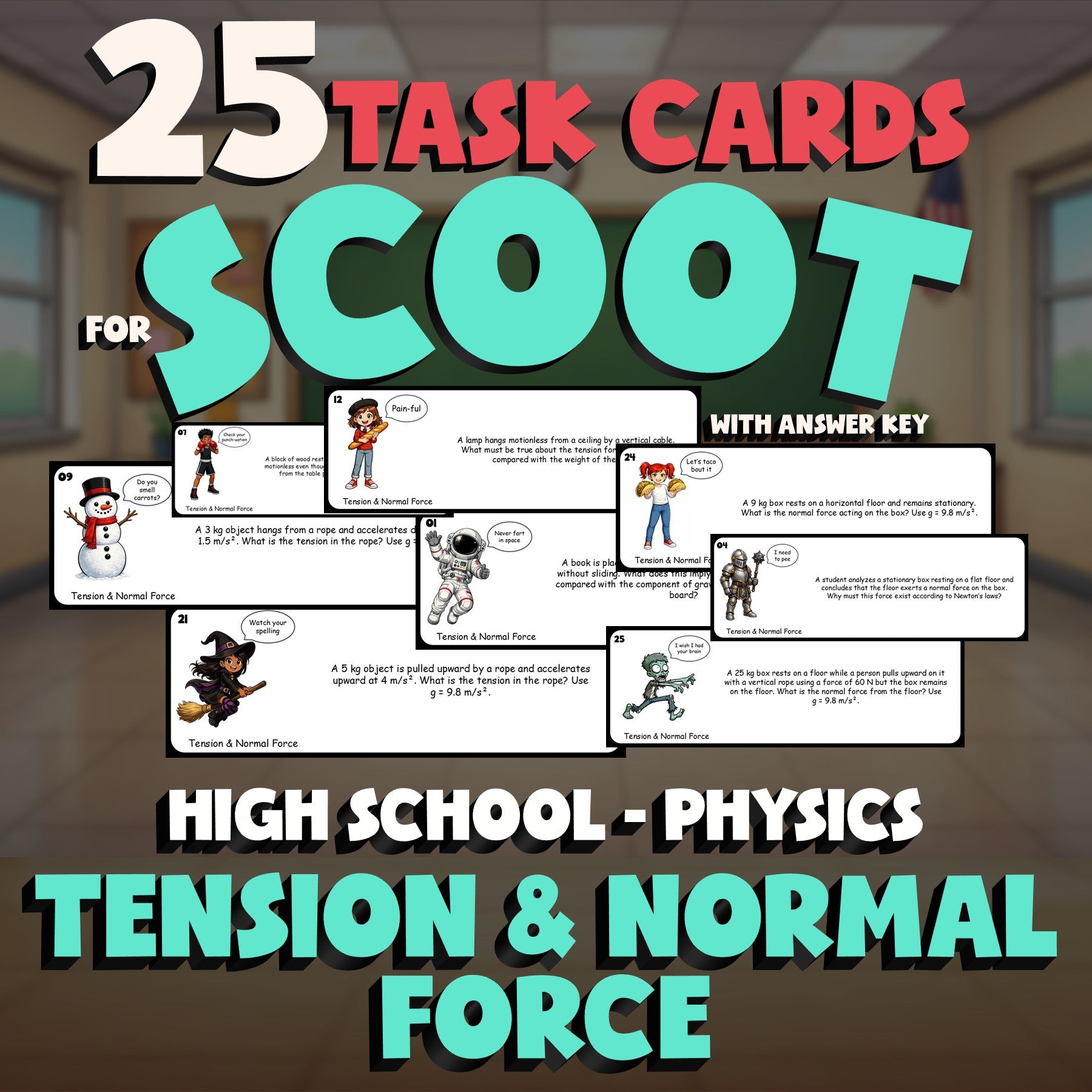 Tension & Normal Force SCOOT TASK CARDS Science Game - No Prep Physics Review