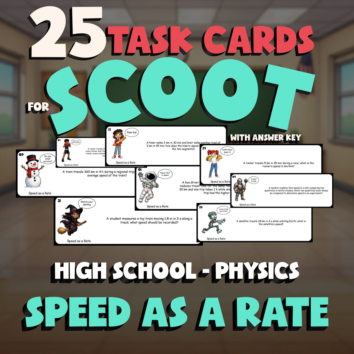 Speed as a Rate SCOOT TASK CARDS Science Game - No Prep Physics Review Activity