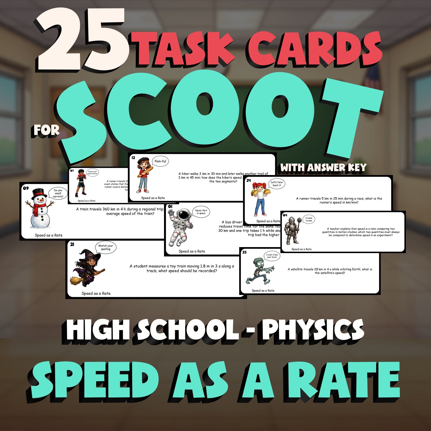 Speed as a Rate SCOOT TASK CARDS Science Game - No Prep Physics Review Activity