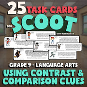 Using Contrast & Comparison Clues SCOOT TASK CARDS ELA Game - No Prep Grade 9