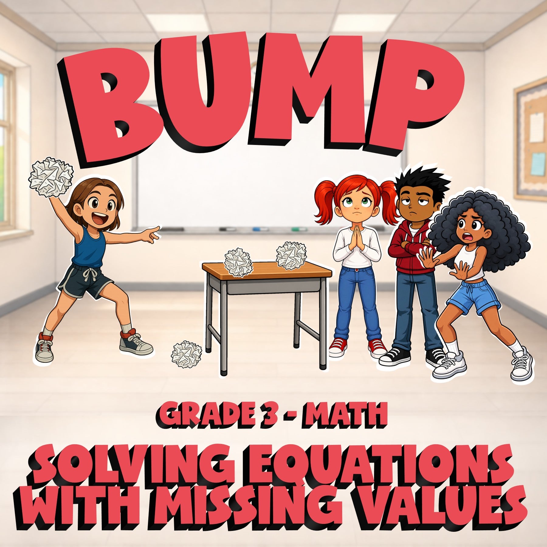 Solving Equations with Missing Values BUMP Math Game - No Prep Grade 3 Review