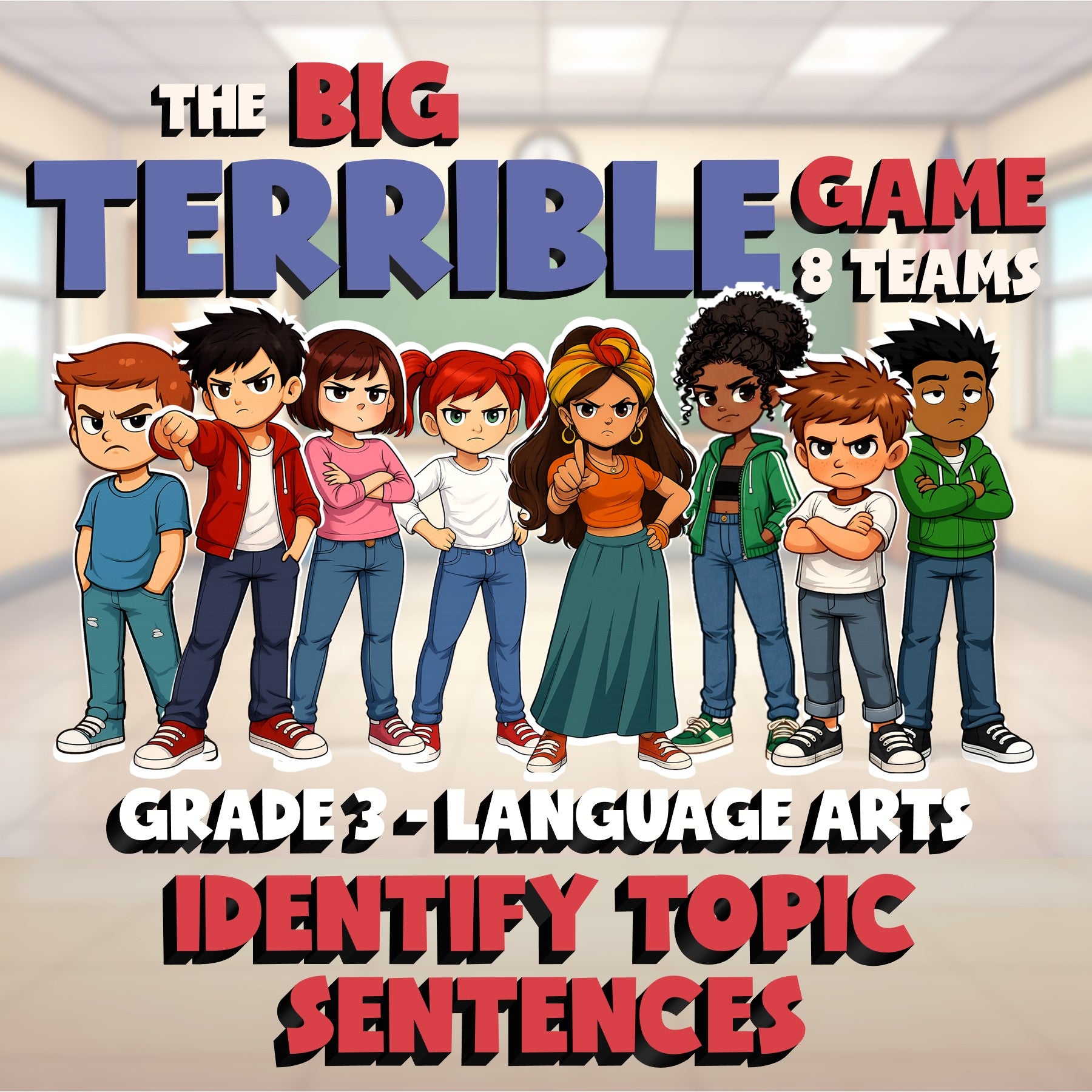 Identify Topic Sentences BIG TERRIBLE GAME - No Prep Grade 3 ELA Review Activity