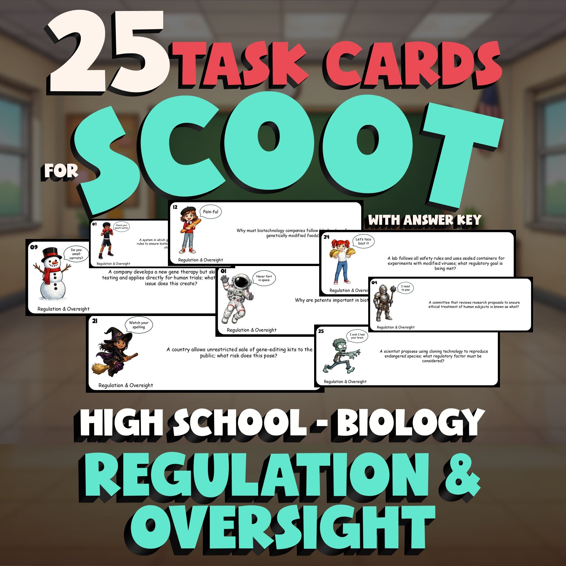 Regulation & Oversight SCOOT TASK CARDS Science Game - No Prep Biology Review