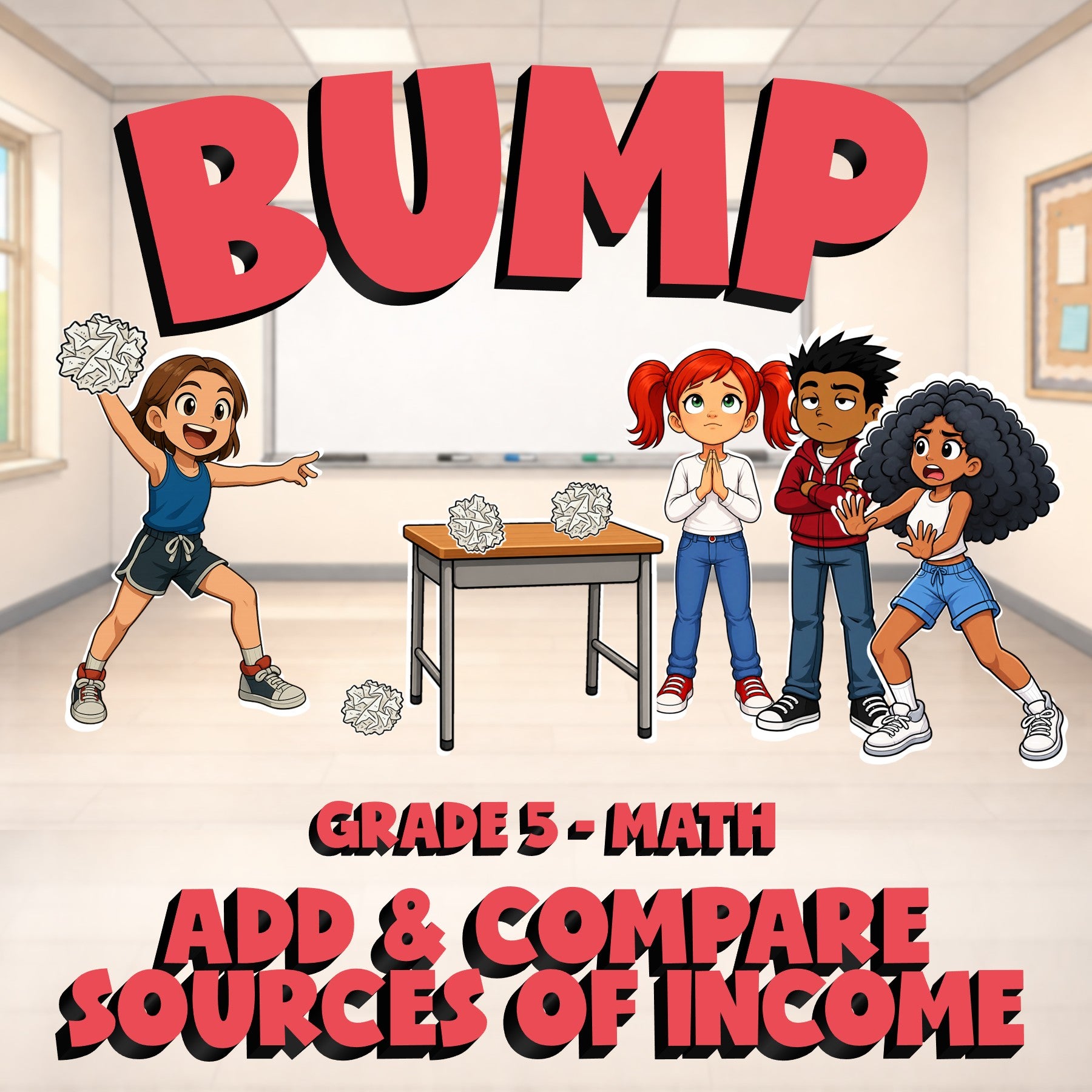 Add & Compare Sources of Income BUMP Math Game - No Prep Grade 5 Review Activity