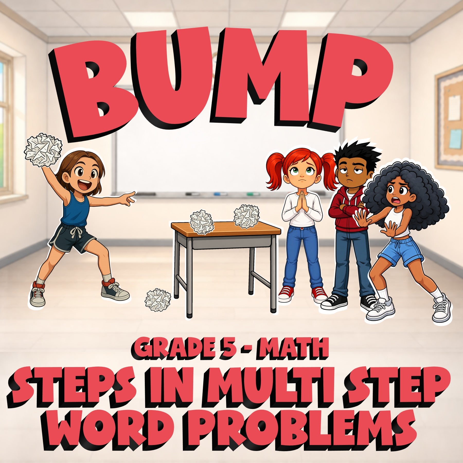 Steps in Multi Step Word Problems BUMP Math Game - No Prep Grade 5 Review