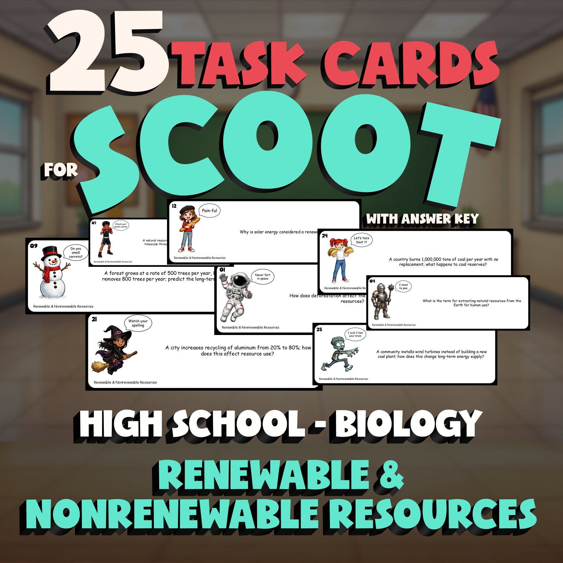 Renewable & Nonrenewable Resources SCOOT TASK CARDS Science Game - Biology