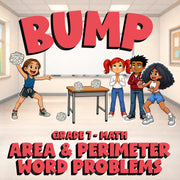 Area & Perimeter Word Problems BUMP Math Game - No Prep Grade 7 Review Activity